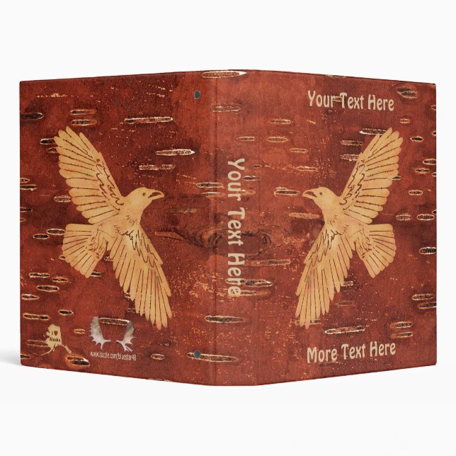Rustic Raven On Inner Birch Bark 3 Ring Binder (Background)