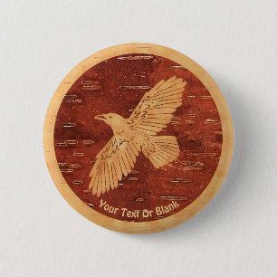 Rustic Raven On Inner Birch Bark Button