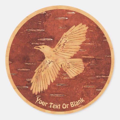 Rustic Raven On Inner Birch Bark Classic Round Sticker