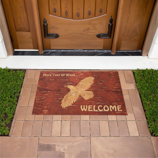 Rustic Raven On Inner Birch Bark Doormat (Outdoor)