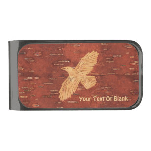 Rustic Raven On Inner Birch Bark Gunmetal Finish Money Clip