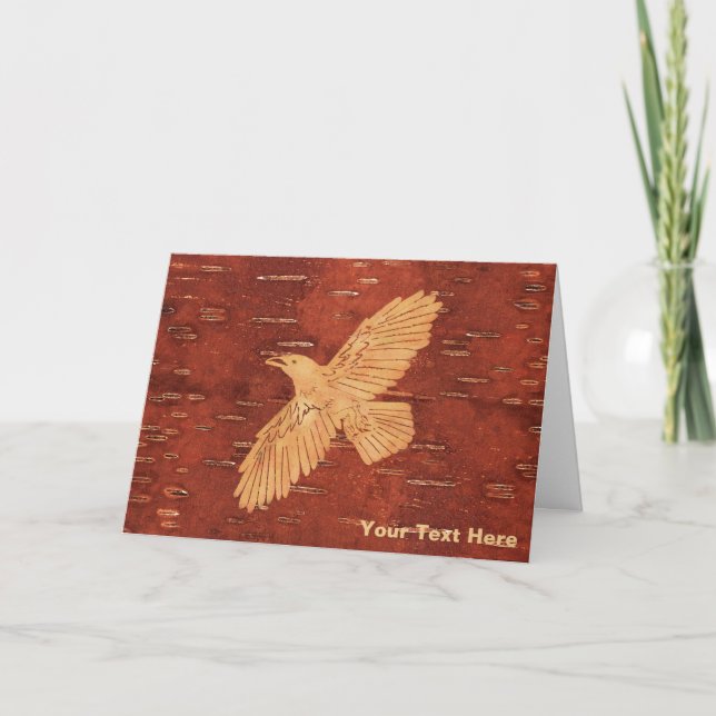 Rustic Raven On Inner Birch Bark Holiday Card (Front)
