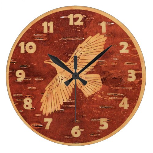 Rustic Raven On Inner Birch Bark Large Clock