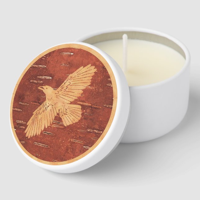 Rustic Raven On Inner Birch Bark Mini Candle Favors (Corner)