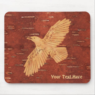 Rustic Raven On Inner Birch Bark Mouse Pad