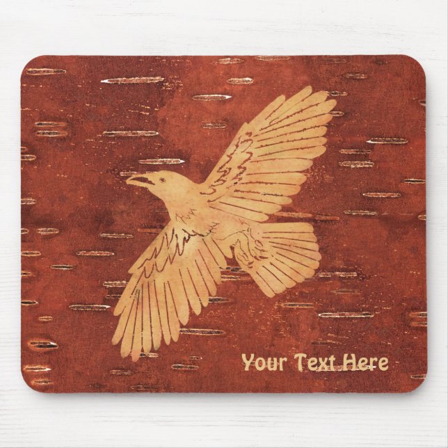 Rustic Raven On Inner Birch Bark Mouse Pad (Front)