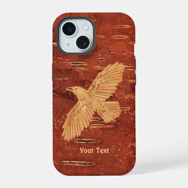 Rustic Raven On Inner Birch Bark OtterBox iPhone C iPhone 15 Case (Back)