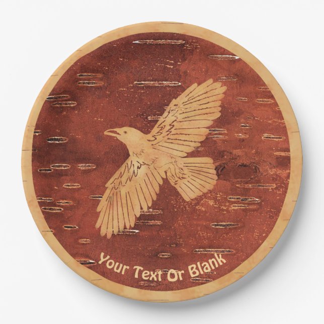 Rustic Raven On Inner Birch Bark Paper Plates (Front)