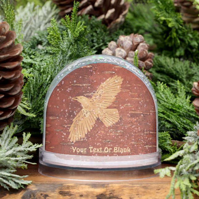 Rustic Raven On Inner Birch Bark Snow Globe (Winter)