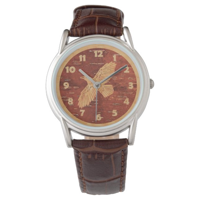 Rustic Raven On Inner Birch Bark Watch (Front)