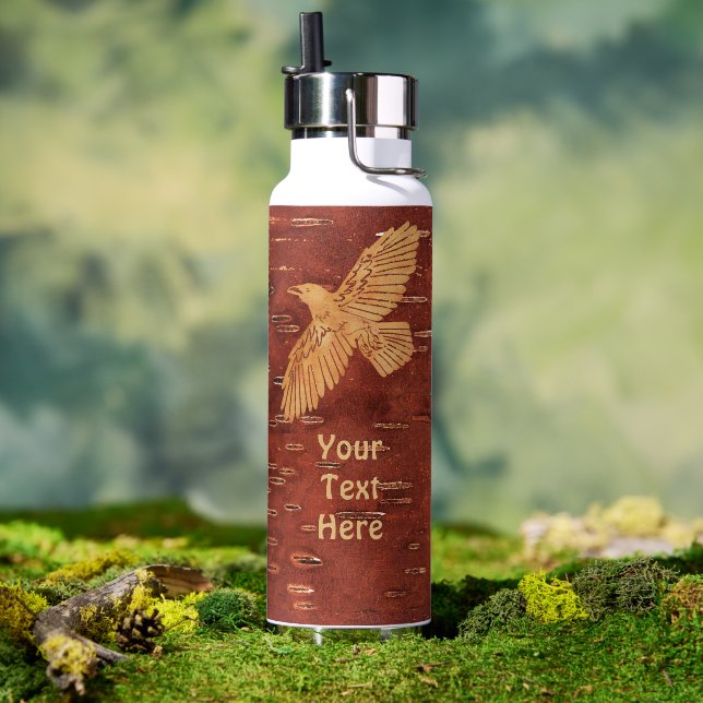Rustic Raven On Inner Birch Bark Water Bottle (Outdoor (Rotated))