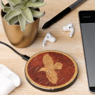 Rustic Raven On Inner Birch Bark Wireless Charger