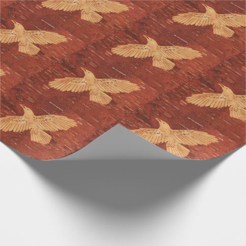 Rustic Raven On Inner Birch Bark Wrapping Paper