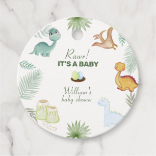 Rustic Rawr Volcano Tropical Dinosaur Baby Shower Favor Tags