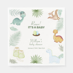 Rustic Rawr Volcano Tropical Dinosaur Baby Shower Napkins