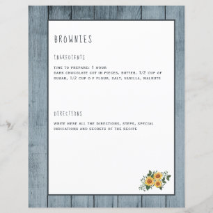 Rustic recipe pages for cookbook binder organizer