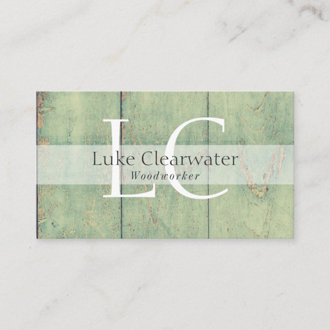 Rustic Reclaimed Vintage Barnwood | Monogram Business Card (Front)