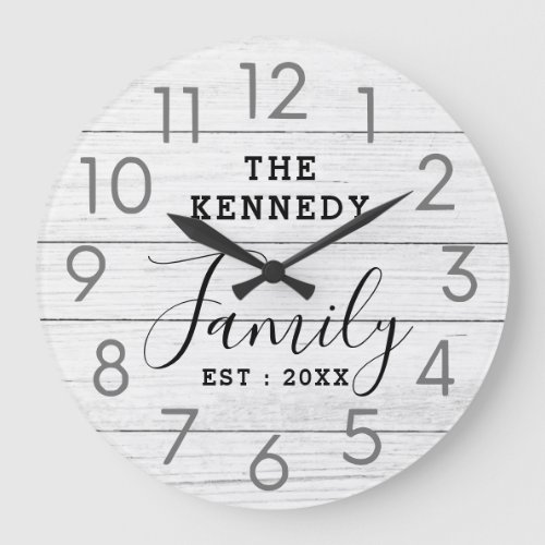 Rustic Reclaimed White Wood Farmhouse Family Name Large Clock