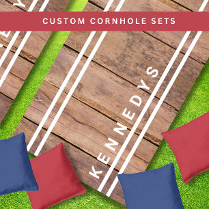 Rustic Reclaimed Wood Custom Family Name Cornhole Set