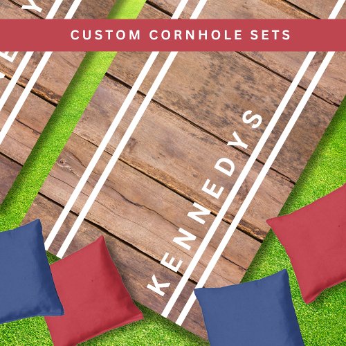Rustic Reclaimed Wood Custom Family Name  Cornhole Set