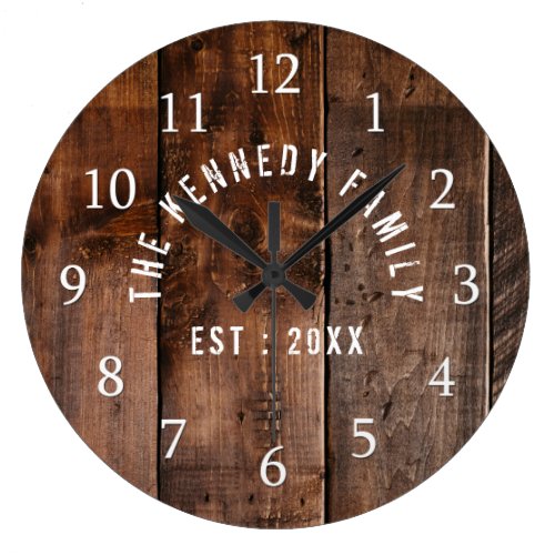Rustic Reclaimed Wood  Family Name Large Clock