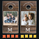Rustic Reclaimed Wood Family Name Monogram Photo Cornhole Set<br><div class="desc">Personalized cornhole set with a rustic reclaimed wood background perfect for holiday time with family  and friends. Great for fun game time at family reunions, housewarming parties, weddings, corporate parties, company picnics and birthday parties. Personalize with 2 photos , monogram initial letter,  family name and established year..</div>