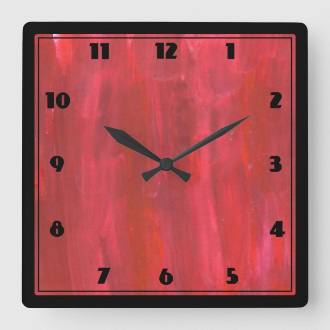Rustic Red Abstract Square Wall Clock (Front)