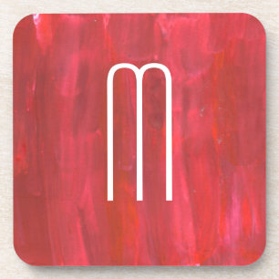 Rustic Red Abstract with Monogram Initial Beverage Coaster