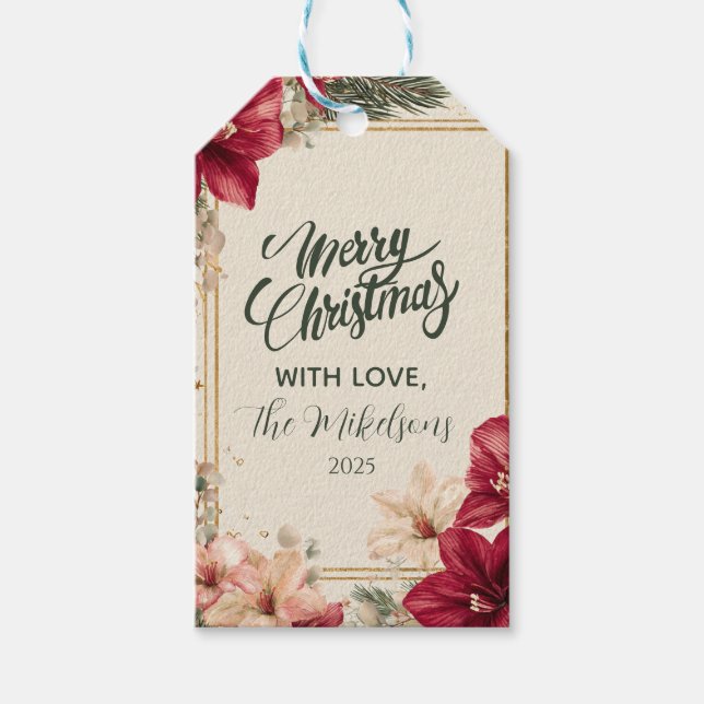 Rustic Red Amaryllis Christmas Gift Tags (Front)