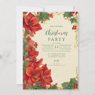Rustic Red Amaryllis Christmas Invitation