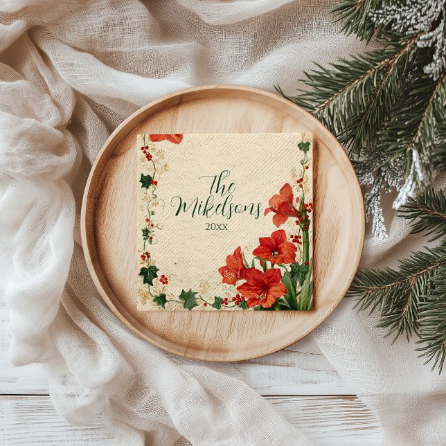 Rustic Red Amaryllis Christmas Napkins (Creator Uploaded)