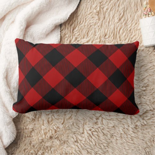 Rustic Red and Black Buffalo Check Lumbar Pillow