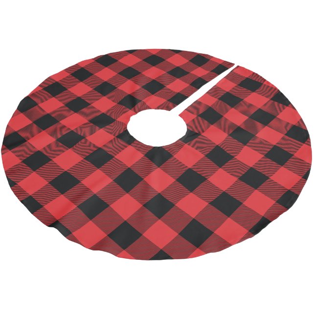 Rustic Red and Black Buffalo Check Plaid Brushed Polyester Tree Skirt (Angled)