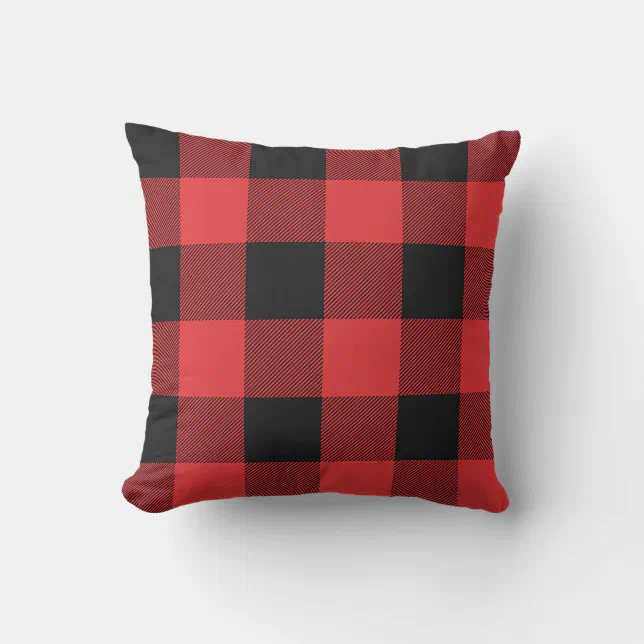 Rustic Red and Black Buffalo Check Plaid Outdoor Pillow | Zazzle