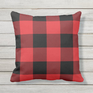 Rustic Red and Black Buffalo Check Plaid Outdoor Pillow