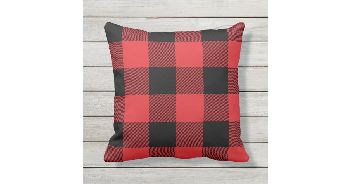 Rustic Red and Black Buffalo Check Plaid Throw Pillow