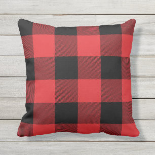 Rustic Red and Black Buffalo Check Plaid Throw Pillow