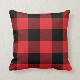 Rustic Red and Black Buffalo Check Plaid Throw Pillow