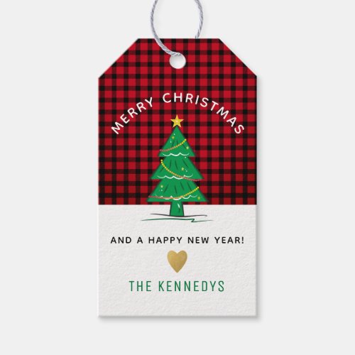 Rustic Red And Black Buffalo Plaid Christmas Tree Gift Tags