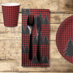 Rustic Red and Black Buffalo Plaid Christmas Trees Cloth Napkin