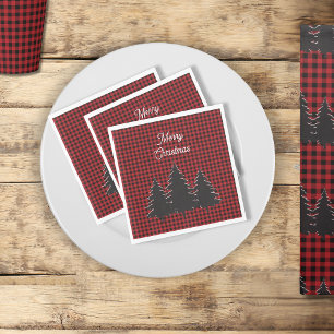 Rustic Red and Black Buffalo Plaid Christmas Trees Napkins