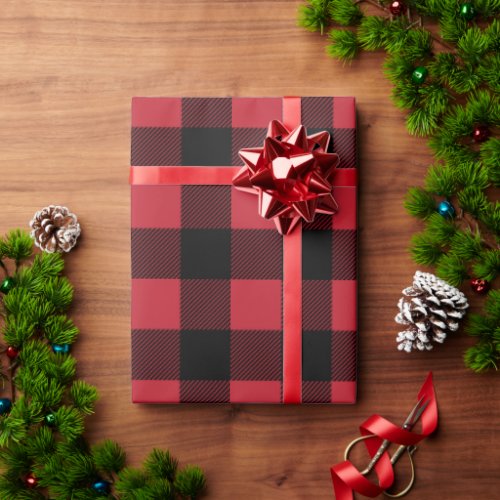 Rustic Red and Black Buffalo Plaid Christmas Wrapping Paper