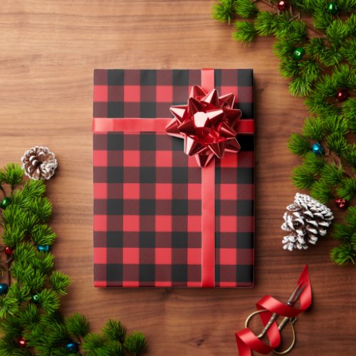 Rustic Red and Black Buffalo Plaid Christmas Wrapping Paper