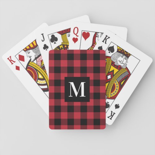 Rustic Red and Black Buffalo Plaid Custom Monogram Playing Cards