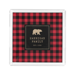 Rustic Red and Black Buffalo Plaid Family Acrylic Tray