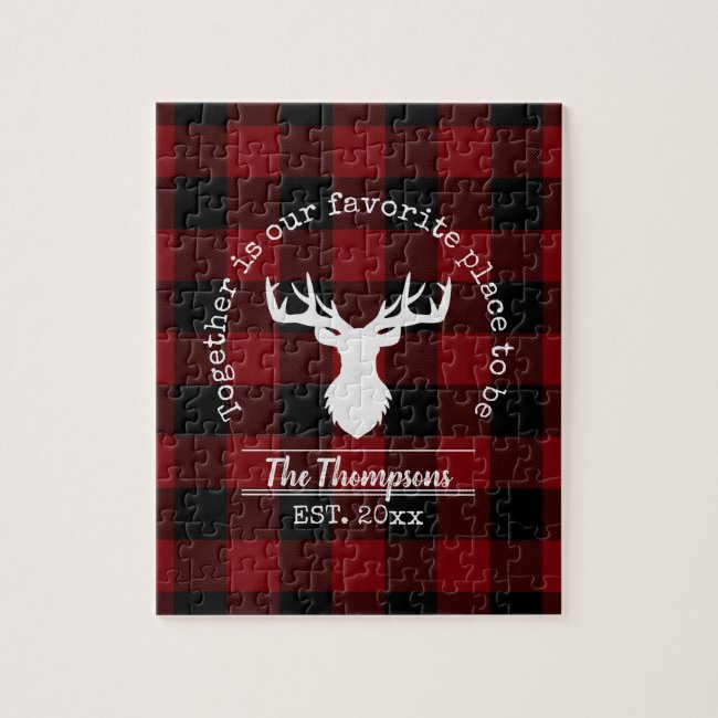 Rustic Red and Black Buffalo Plaid Family Name