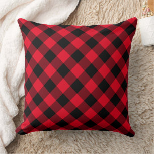 Rustic Red and Black Buffalo Plaid Farmhouse Throw Pillow