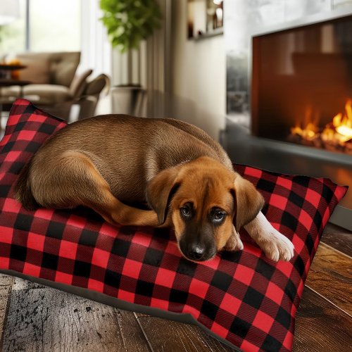 Rustic Red and Black Buffalo Plaid Holiday Pet Bed