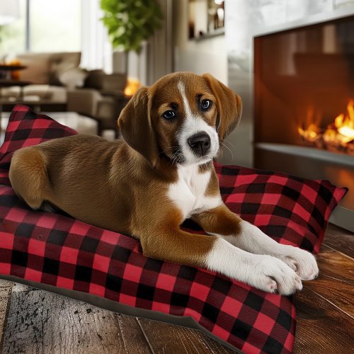 Rustic Red and Black Buffalo Plaid Holiday Pet Bed