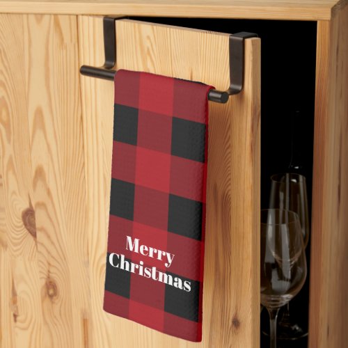 Rustic Red and Black Buffalo Plaid Merry Christmas Kitchen Towel